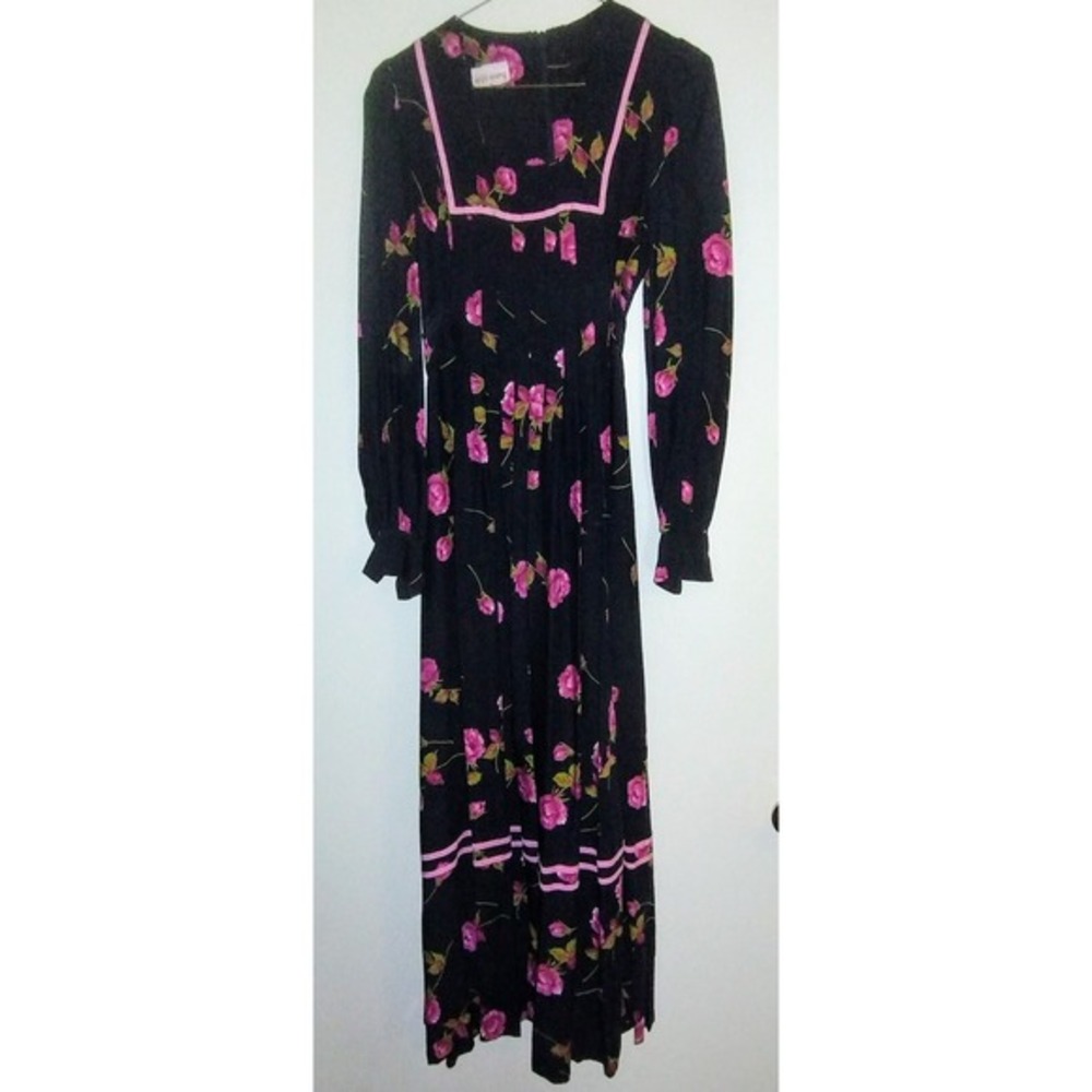Vintage Mindy Malone Prairie Style Dress Long Floral Cotton Blend S/XS Gorgeous!